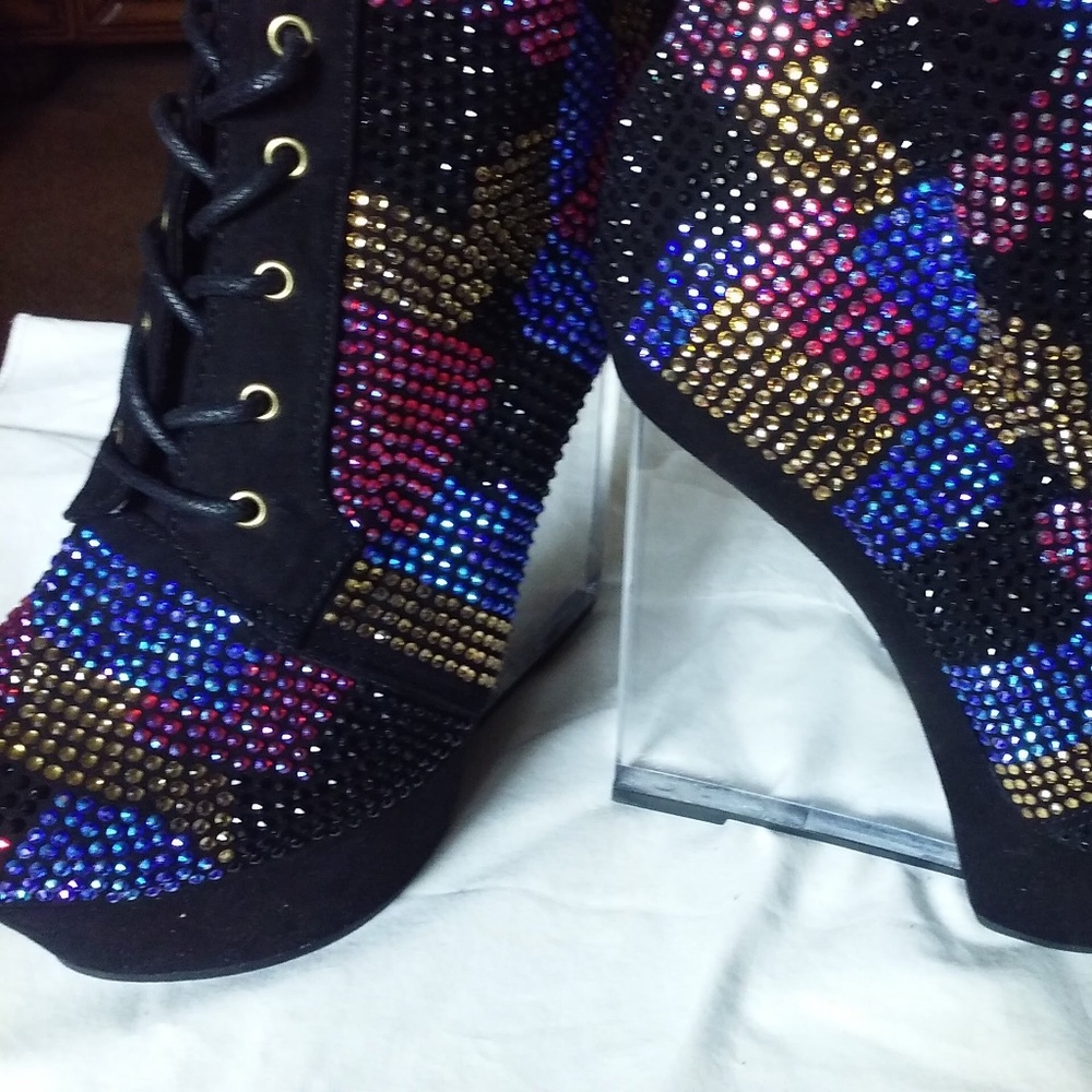 Rhinestone Wedge Booties